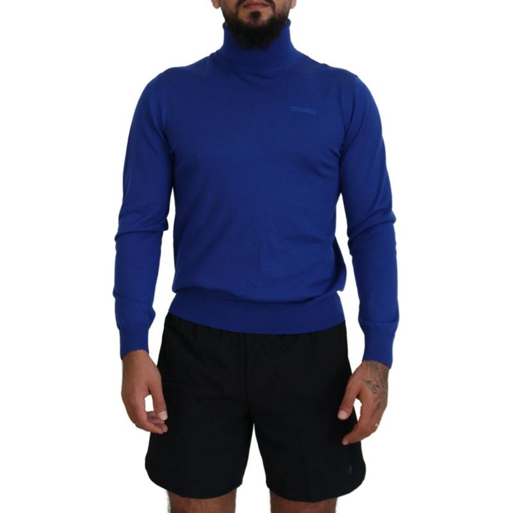 Dsquared² Blue Logo Print Long Sleeves Turtle Neck Men's Sweater
